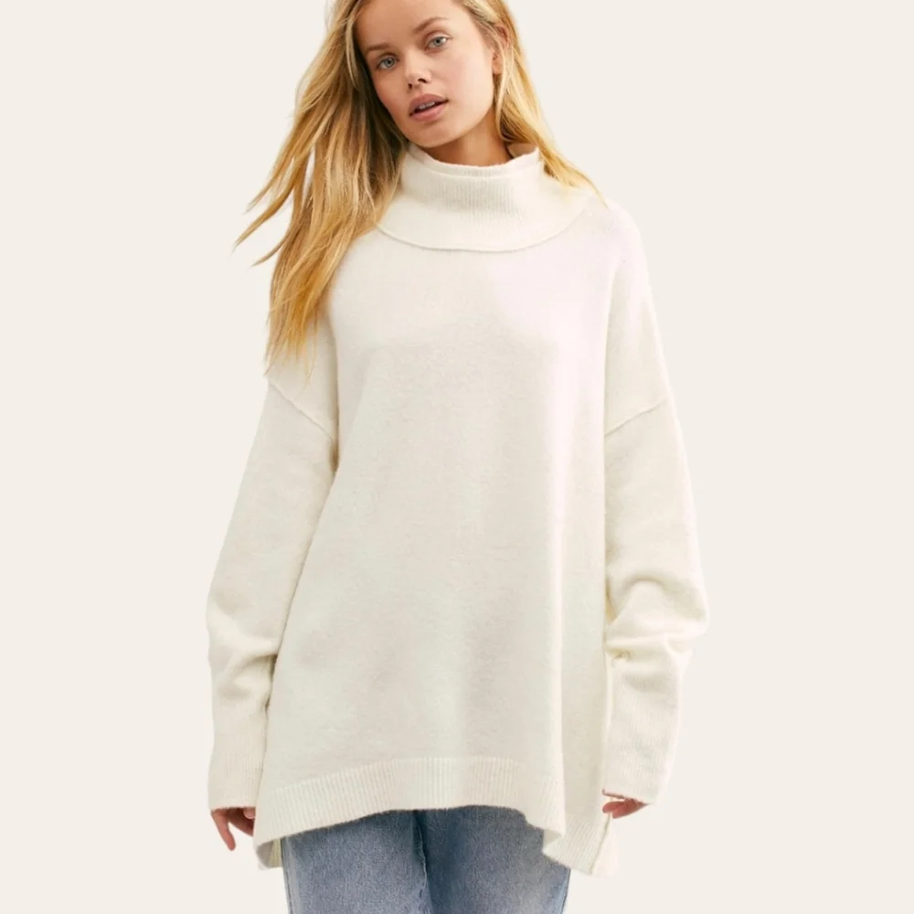 Free People Afterglow Mock Neck Sweater Tunic Oversized Slouchy XS Runs Big!